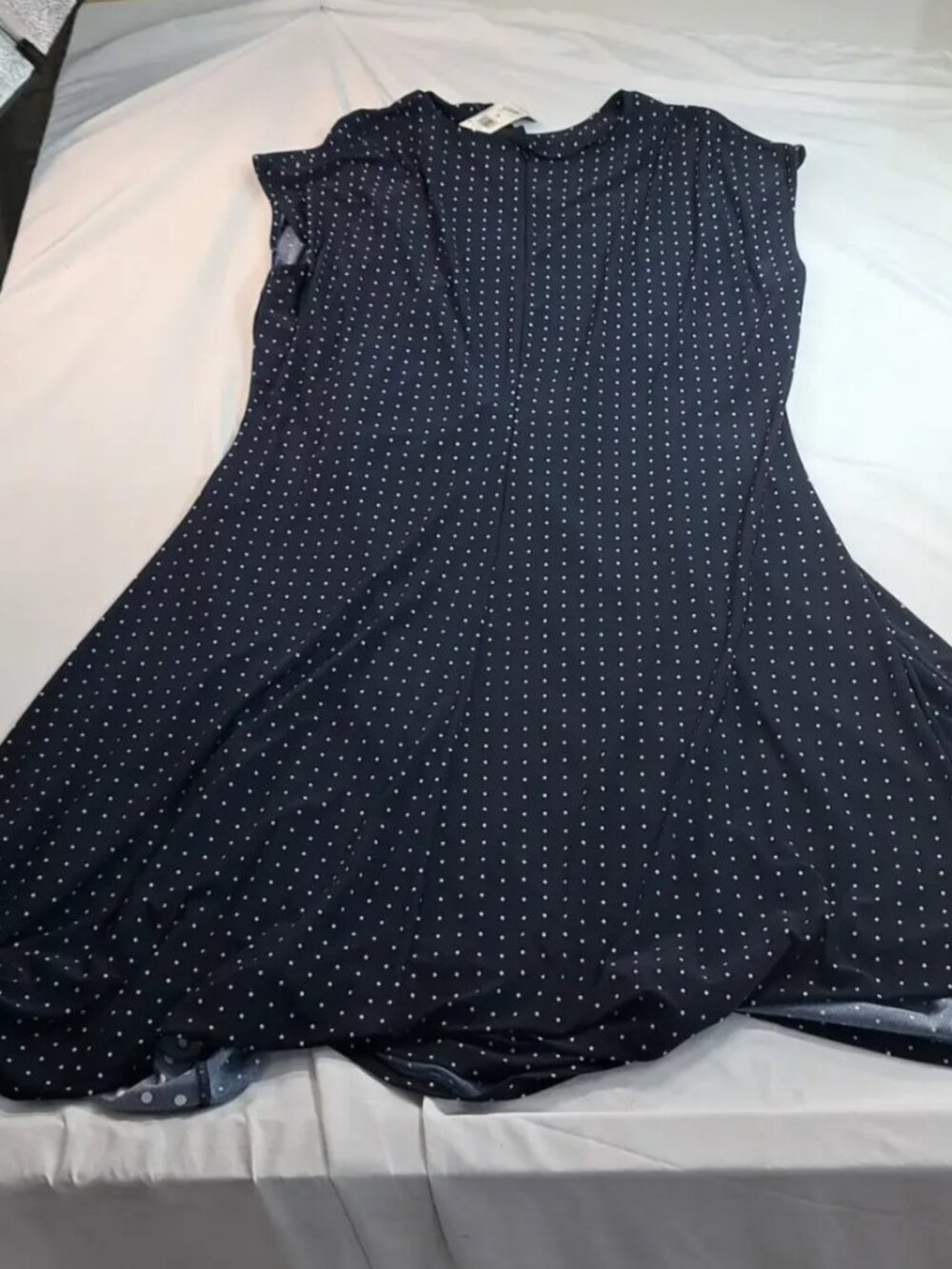 Lauren Ralph Lauren Dress Womens 3X Navy Polka Dot Sleeveless A Line NWT